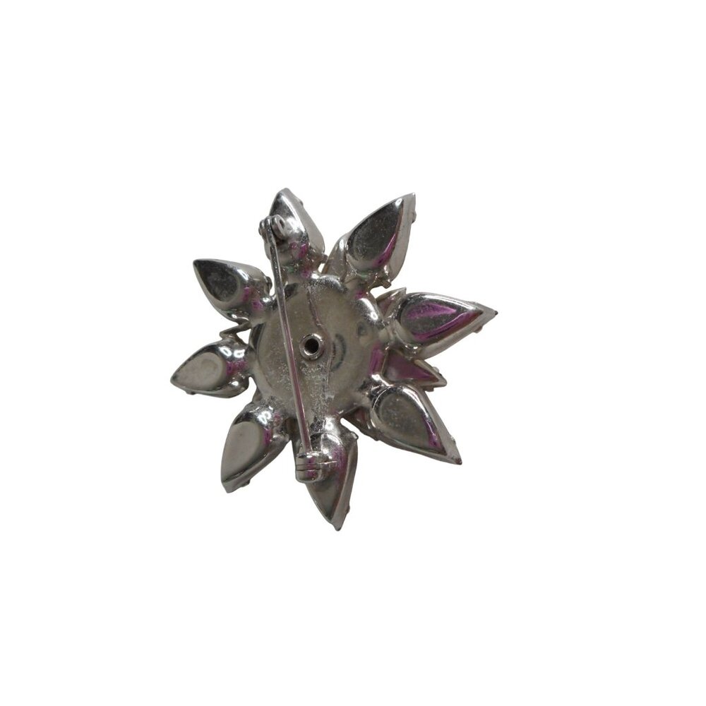 Vintage Estate Costume Starburst white "Rhinestone" Silver Brooch Pin Jewelry - Picture 2 of 2